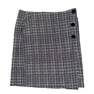 J. Jill Wearever Skirt M Black White Faux Wrap Button Accent Corporate Stretch